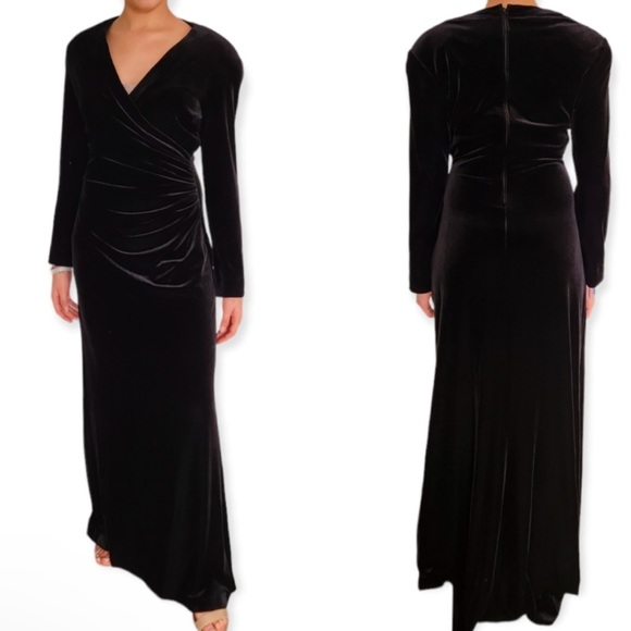 Tadashi Shoji Black Velvet LongSleeve Sparkly Jewel Pendant Side MaxiDress NWT S - Picture 3 of 16